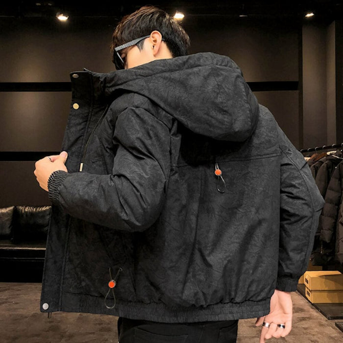 Windproof Hooded Jacket for Men: mustard yellow, black hooded jacket, casual sporty style