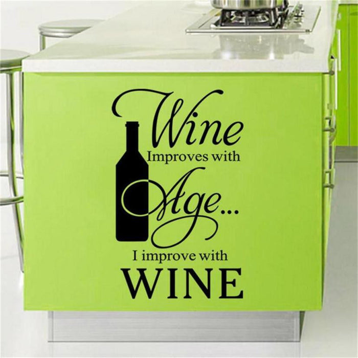 Wine Themed Wall Stickers for Home Decor, Set of 5 Pieces: black, white wine theme, typographic decorative style