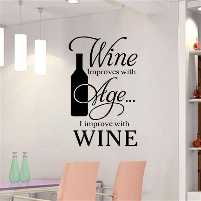 Wine Themed Wall Stickers for Home Decor, Set of 5 Pieces: black, white wine theme, typographic decorative style