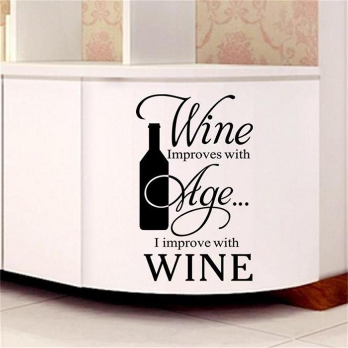 Wine Themed Wall Stickers for Home Decor, Set of 5 Pieces: black, white wine theme, typographic decorative style
