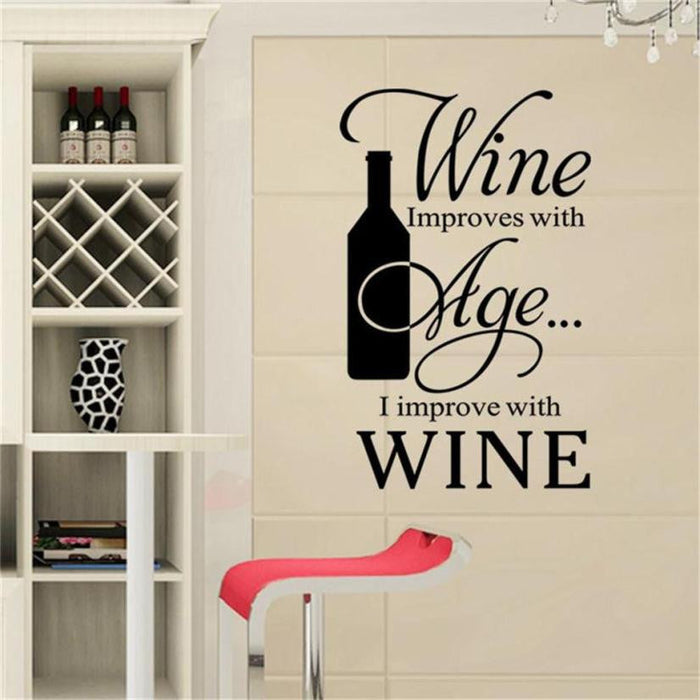 Wine Themed Wall Stickers for Home Decor, Set of 5 Pieces: black, white wine theme, typographic decorative style