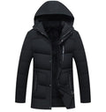 Winter Coat with Detachable Hood for Men: black, dark gray hooded puffer jacket, minimal urban style