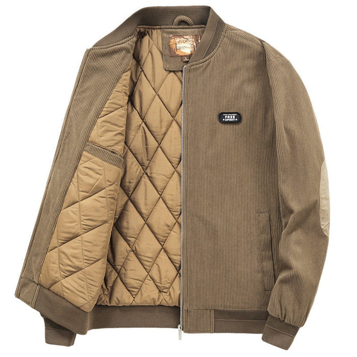 Winter Jacket with Elbow Patches and Zippered Collar for Men: brown, tan jacket, casual bomber jacket style