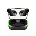 Wireless Bluetooth 5.1 Earbuds with Powerful Dragon Bass: black, dark gray cartoon bear-like character design