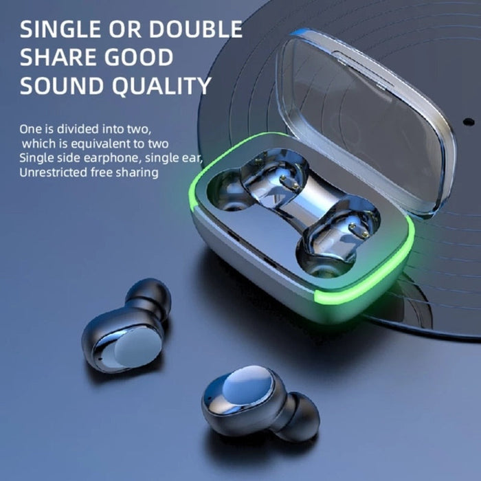 Wireless Bluetooth 5.1 Earbuds with Powerful Dragon Bass: black, dark gray cartoon bear-like character design