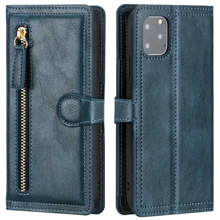 Wireless Charging Compatible Flip Case with Zippered Wallet for iPhone X to 14 Series: black, gold wallet-style smartphone ca