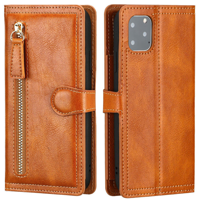 Wireless Charging Compatible Flip Case with Zippered Wallet for iPhone X to 14 Series: black, gold wallet-style smartphone ca