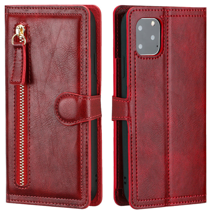 Wireless Charging Compatible Flip Case with Zippered Wallet for iPhone X to 14 Series: black, gold wallet-style smartphone ca