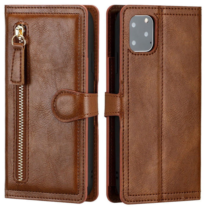 Wireless Charging Compatible Flip Case with Zippered Wallet for iPhone X to 14 Series: black, gold wallet-style smartphone ca