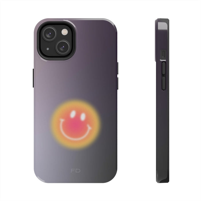 Wireless Charging Smiley Face iPhone Case: dark purple, black smiley face, minimal style