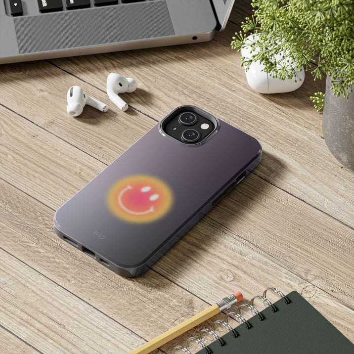 Wireless Charging Smiley Face iPhone Case: dark purple, black smiley face, minimal style