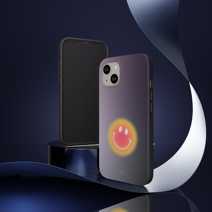 Wireless Charging Smiley Face iPhone Case: dark purple, black smiley face, minimal style