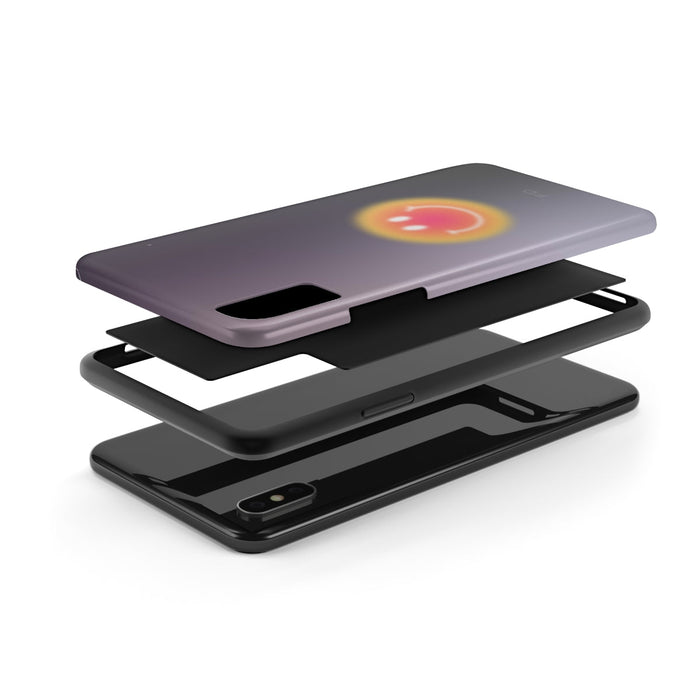 Wireless Charging Smiley Face iPhone Case: dark purple, black smiley face, minimal style