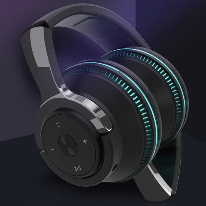 Wireless Gaming Headset with Bluetooth for Light Changing, Ninja Dragon: dark blue, black over-ear headphones, modern futuris