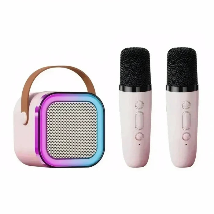 "" Wireless Mini Speaker with Dual Microphones and RGB Lighting: light blue, black portable Bluetooth speaker with two handhe