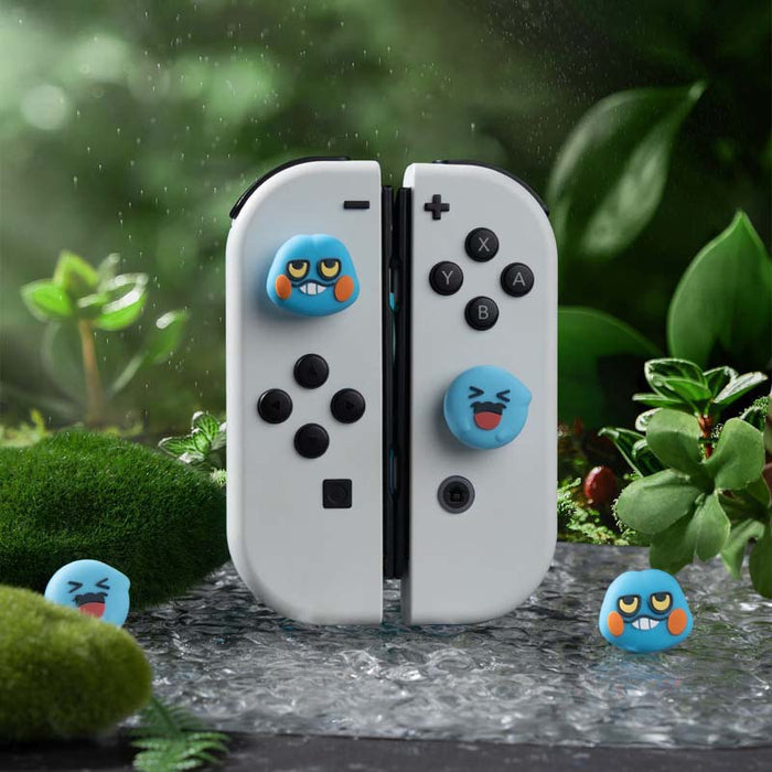 Wobbuffet Switch Joystick Caps: white, black cartoon blue facial characters, kawaii cartoon style