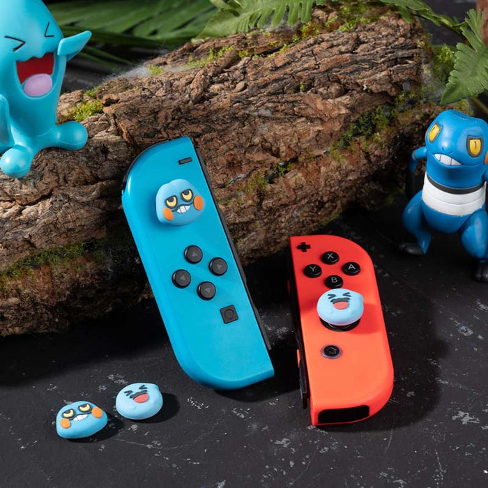 Wobbuffet Switch Joystick Caps: white, black cartoon blue facial characters, kawaii cartoon style