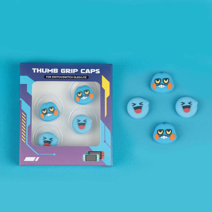 Wobbuffet Switch Joystick Caps: white, black cartoon blue facial characters, kawaii cartoon style