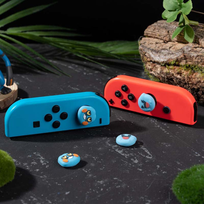 Wobbuffet Switch Joystick Caps: white, black cartoon blue facial characters, kawaii cartoon style