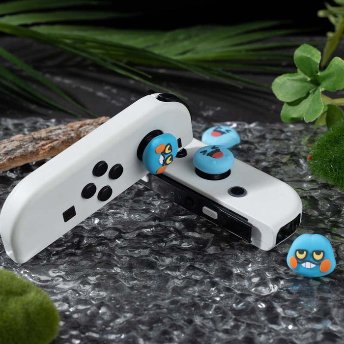 Wobbuffet Switch Joystick Caps: white, black cartoon blue facial characters, kawaii cartoon style