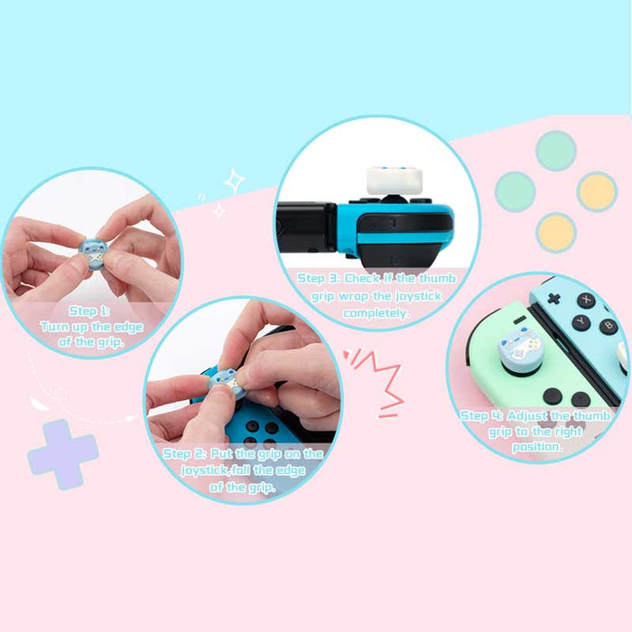 Wobbuffet Switch Joystick Caps: white, black cartoon blue facial characters, kawaii cartoon style