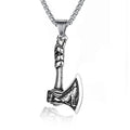 Wolf Totem Axe Pendant: silver, dark gray battle axe, ornamental fantasy style