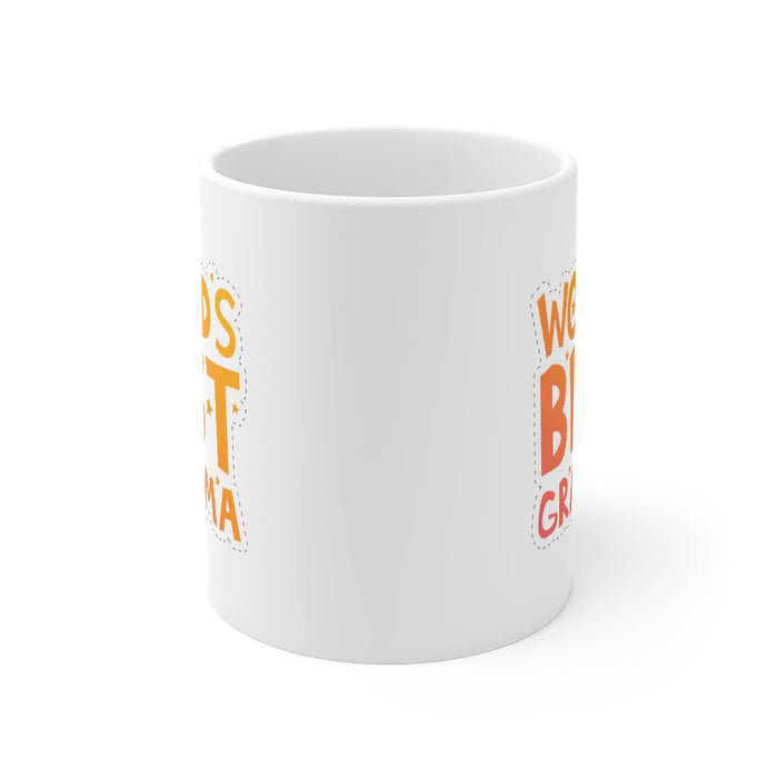 World's Greatest Grandma Mug: white, orange grandma, typographic, cheerful style