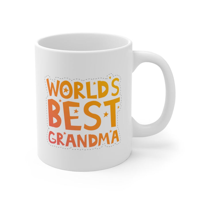 World's Greatest Grandma Mug: white, orange grandma, typographic, cheerful style