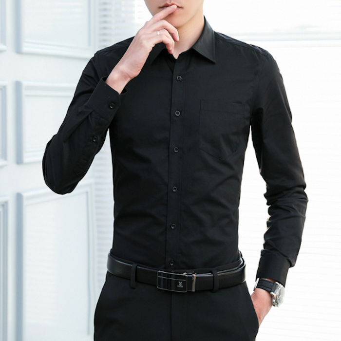 Wrinkle-Free Oxford Shirt for Men with Button Down Design: black long-sleeve button-up shirt, minimal formal style
