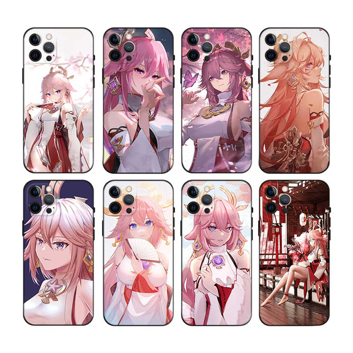 Yae Miko Genshin Impact Phone Case: pink, white anime-style pink-haired female character, anime, fantasy character art style