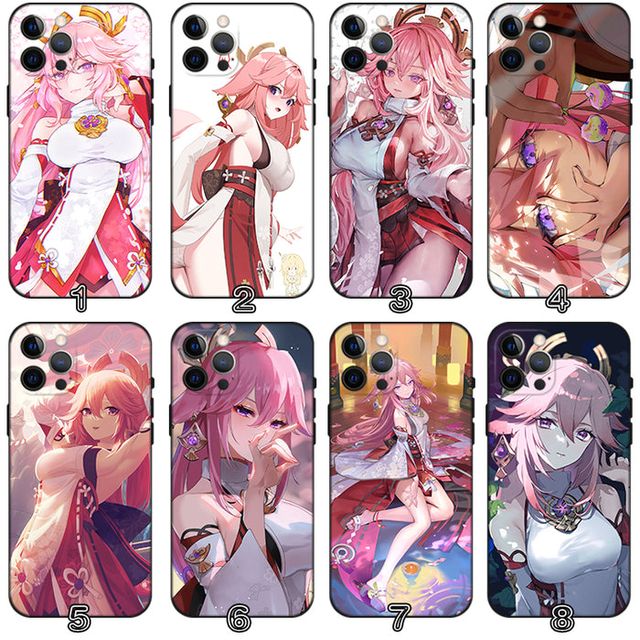 Yae Miko Genshin Impact Phone Case: pink, white anime-style pink-haired female character, anime, fantasy character art style