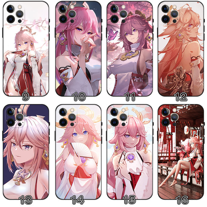Yae Miko Genshin Impact Phone Case: pink, white anime-style pink-haired female character, anime, fantasy character art style