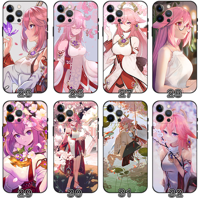 Yae Miko Genshin Impact Phone Case: pink, white anime-style pink-haired female character, anime, fantasy character art style