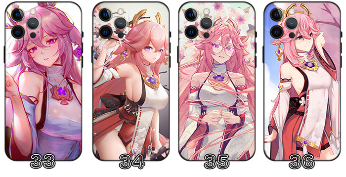 Yae Miko Genshin Impact Phone Case: pink, white anime-style pink-haired female character, anime, fantasy character art style