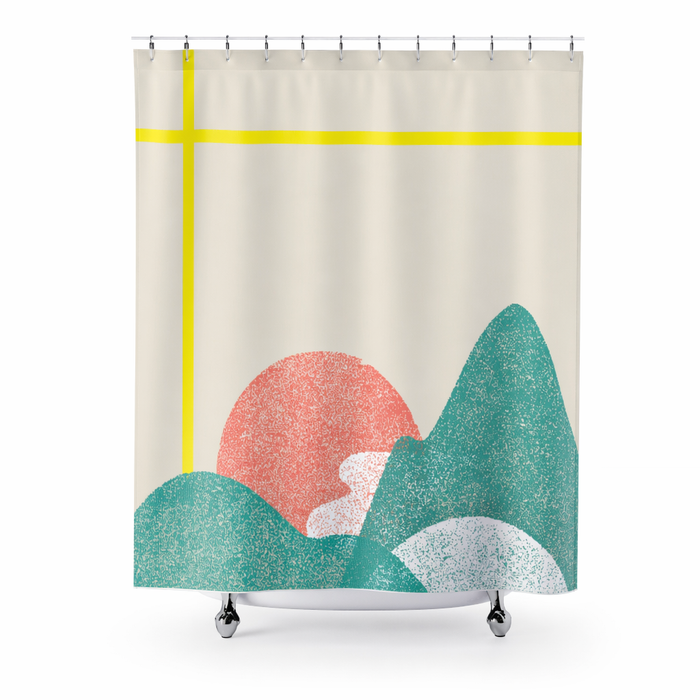 Yellow Striped Landscape Shower Curtain for Home Decoration Default