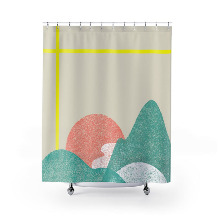 Yellow Striped Landscape Shower Curtain for Home Decoration: cream, yellow abstract landscape, minimal abstract style