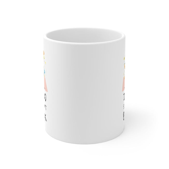 Yoga Pose Feline, I Flex So I Avoid Snapping Mug: white, orange cartoon cat, cute cartoon style