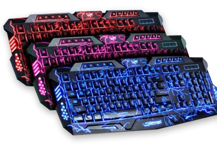 Z8V Wired 3 Backlight Ninja Dragons Gaming Keyboard with Ergonomics: black, purple fantasy warrior character artwork, gaming