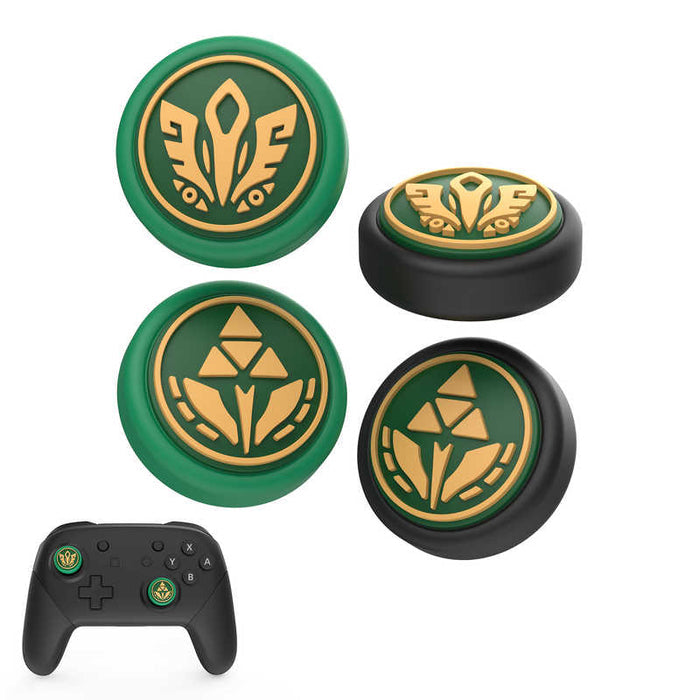 Zelda Controller Joystick Caps: Tears of the Kingdom: green, gold green-and-gold emblem design, themed graphic, game-inspired