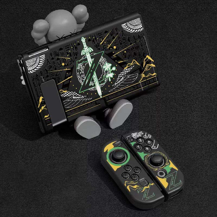 Zelda Master Sword Switch Case: black, dark gray graphic design featuring a sword, spiderwebs, and abstract occult-style symb