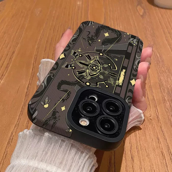 Zelda Sheikah Eye iPhone Case, Custom-made: black, dark brown dragon and celestial/astrological theme, dark fantasy, ornate c