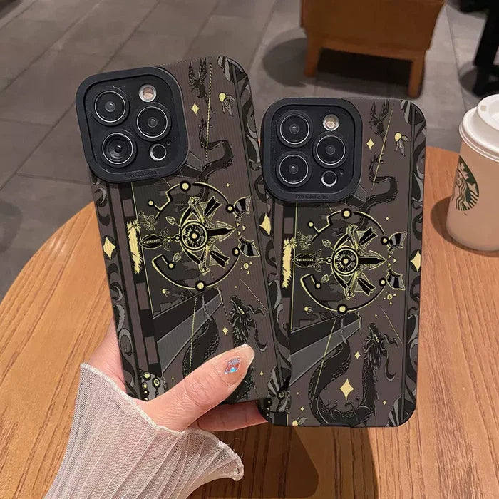 Zelda Sheikah Eye iPhone Case, Custom-made: black, dark brown dragon and celestial/astrological theme, dark fantasy, ornate c