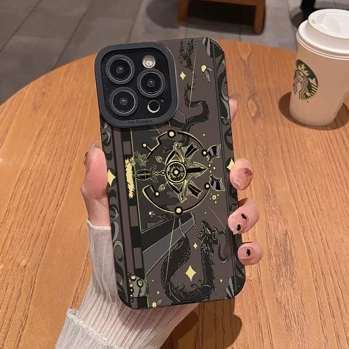 Zelda Sheikah Eye iPhone Case, Custom-made: black, dark brown dragon and celestial/astrological theme, dark fantasy, ornate c