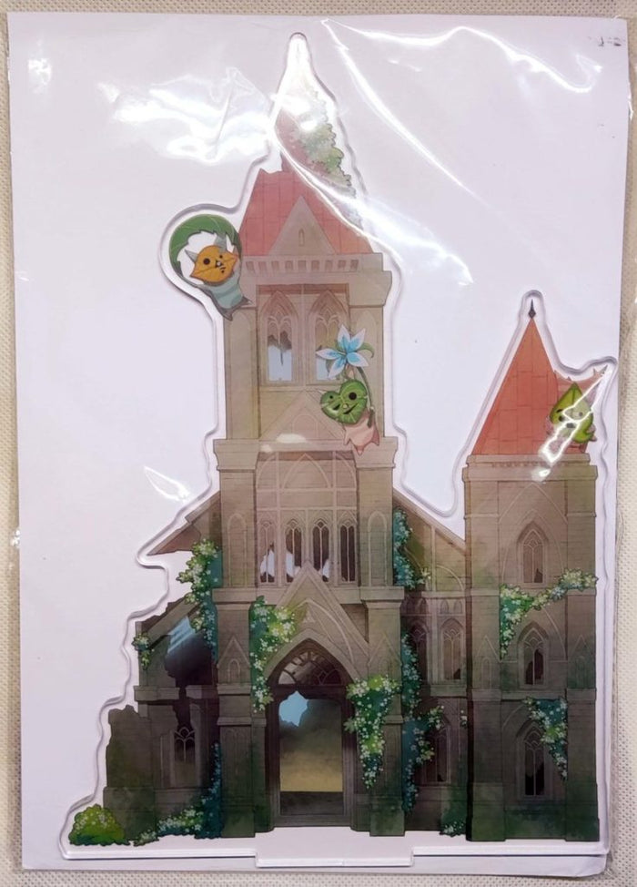 Zelda Standee with Link, Base, Cake: white, light blue anime-style bride and groom with a castle backdrop, anime/cartoon wedd