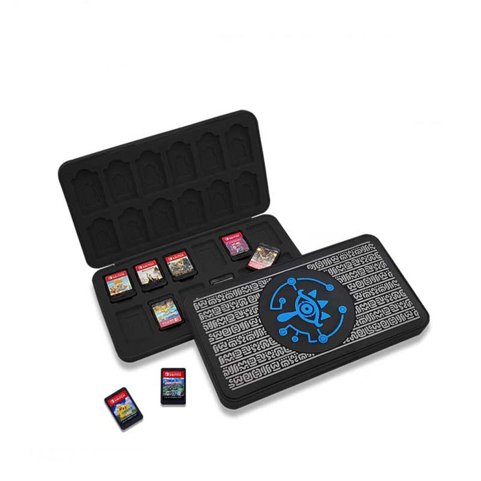 Zelda Switch Game Holder with 24 slots: black, gold Hogwarts-themed design, themed graphic style