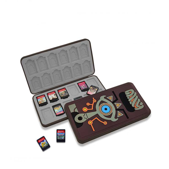 Zelda Switch Game Holder with 24 slots: black, gold Hogwarts-themed design, themed graphic style