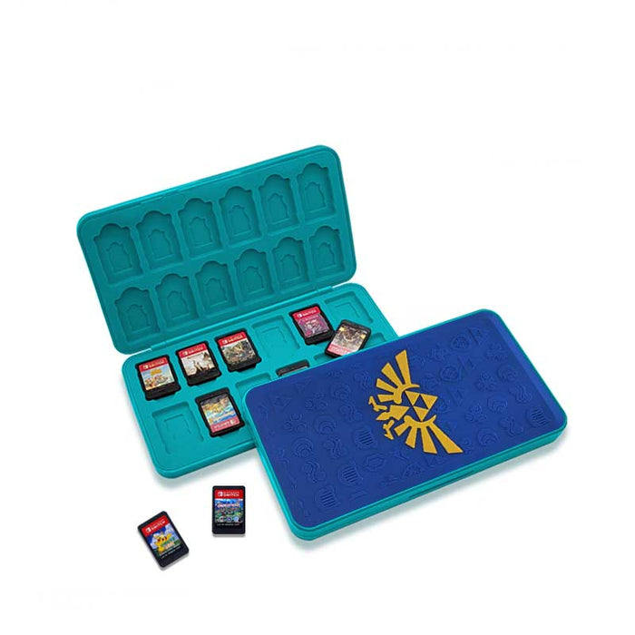 Zelda Switch Game Holder with 24 slots: black, gold Hogwarts-themed design, themed graphic style
