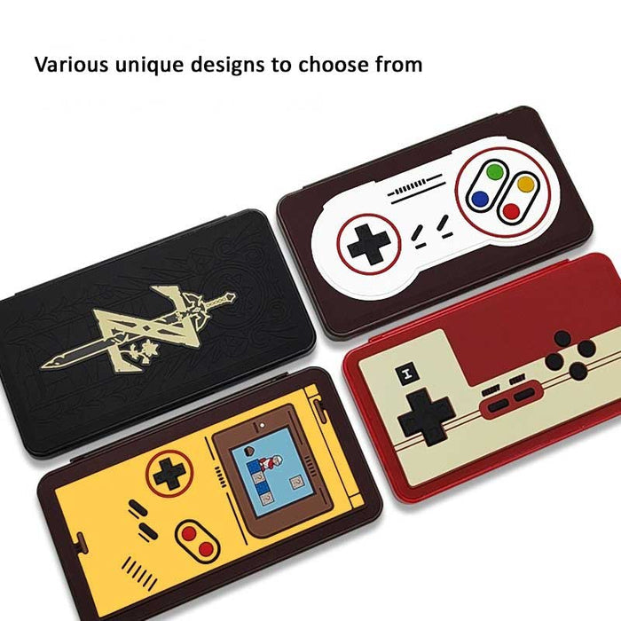 Zelda Switch Game Holder with 24 slots: black, gold Hogwarts-themed design, themed graphic style