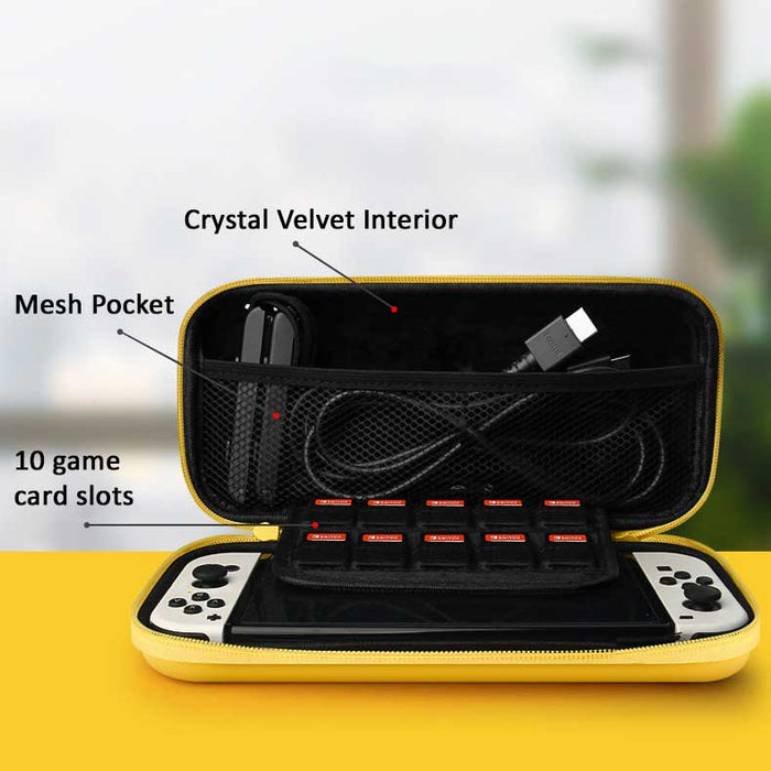 Zelda Switch OLED Carrying Case: black, gold ornate fantasy-style cross emblem, ornate gothic fantasy style