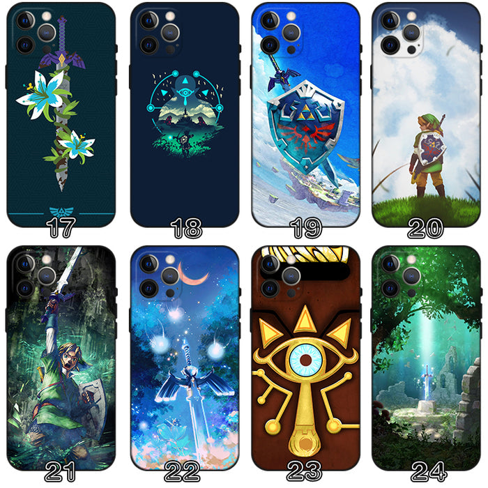 Zelda TPU Phone Case with Border: black, green The Legend of Zelda-themed characters and imagery, cartoon, fantasy game fan a